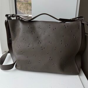 Studded Leather Shoulder Bag in Dark Taupe